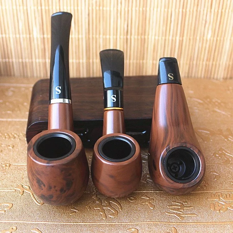 Authentic rubber pipe with filter for men's handmade old-fashioned dry tobacco straight style