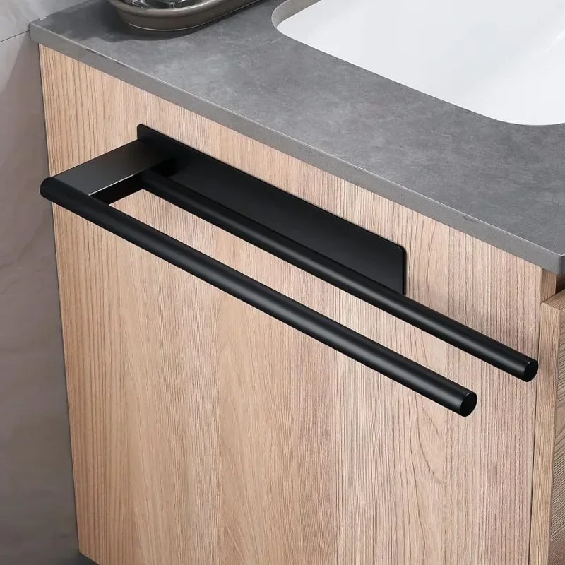 

Bathroom Towel Racks No Drill Double Adhesive Towel Bar Stainless Steel Matte Black Towel Holder for Bathroom Kitchen