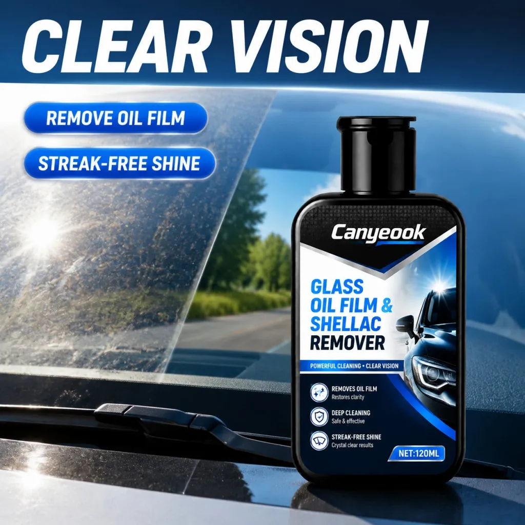 CANYEOOK Oil Film & Bug Remover - Removes Windshield Grease & Insect Residue, Restores Clarity for Car & Home Glass 120ml