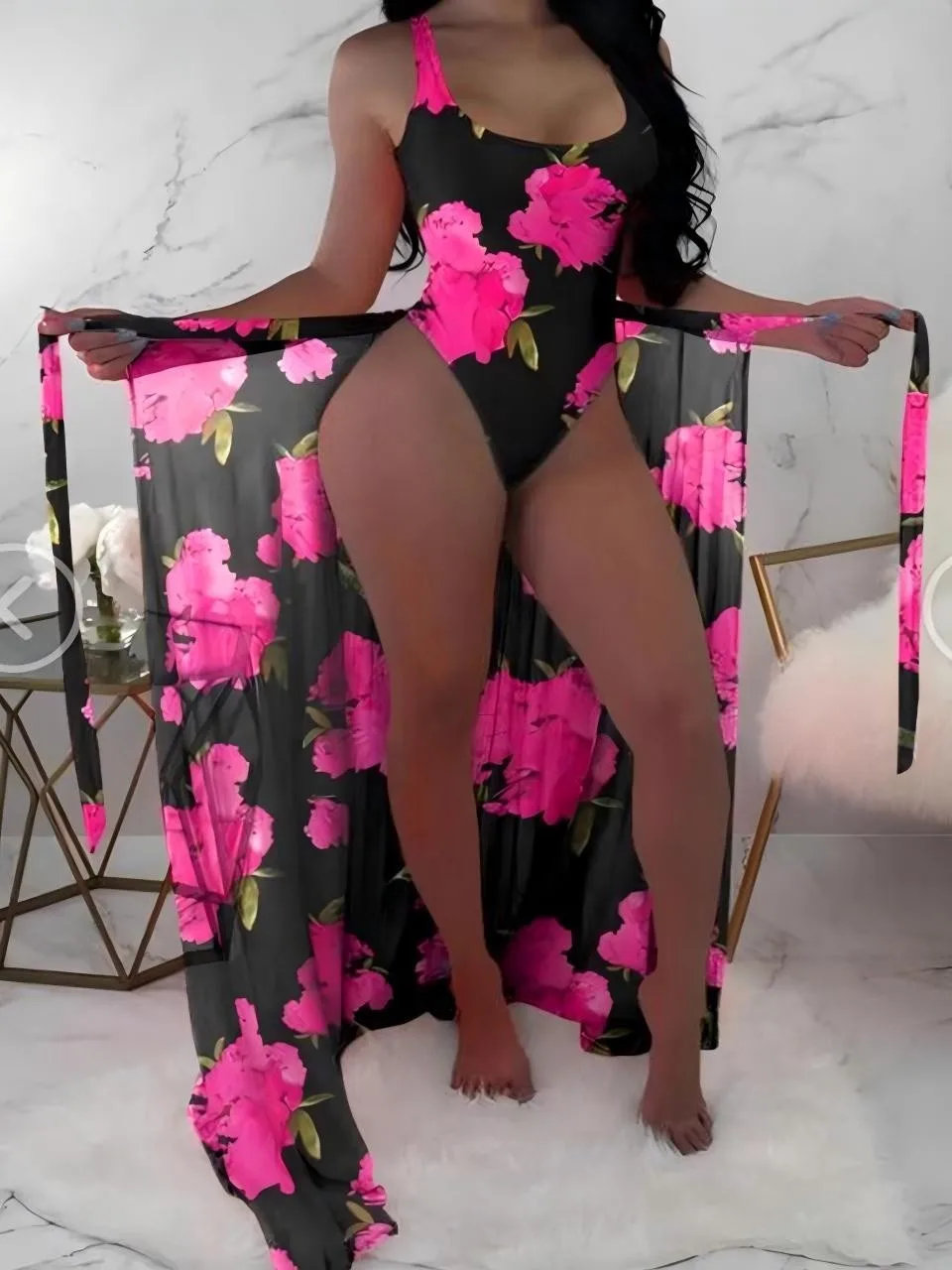 

2 Piece Floral Print Bodysuit With Beach Skirt 2026 Women Padded Bikinis Swimwear Female Bathing Swimming Suit Summer Beachwear