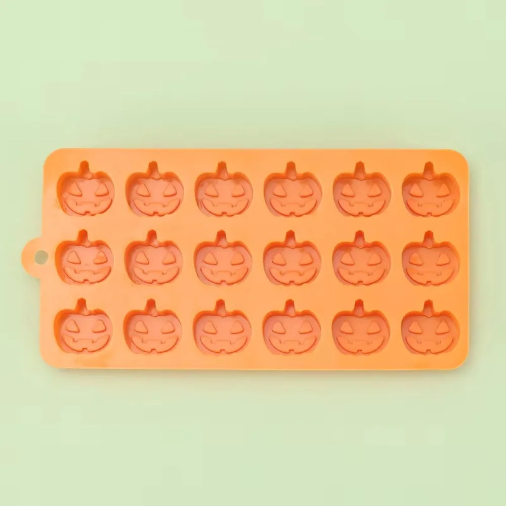 Pudding Mold Silicone Halloween Pumpkin Mold Nonstick 15/7 Grids Chocolate Mold Orange 3D Cookies Mold Soap