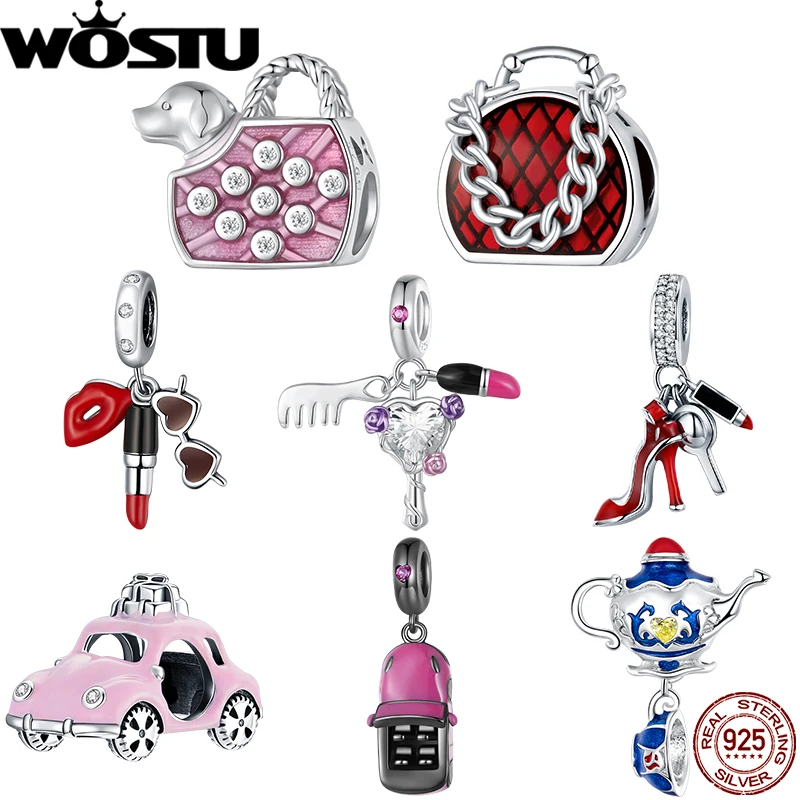 

WOSTU 925 Sterling Silver Beauty Cosmetics Hanging Beads Elegant Life Charm Travel Outdoor Car Pendant Fit Original Bracelet DIY