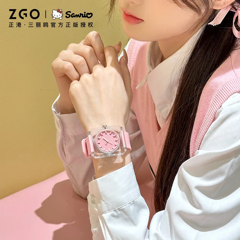 Zgo Lil' Hello Kitty kids watch for girls, square waterproof quartz watch with luminous display, casual silent exam watch 1691