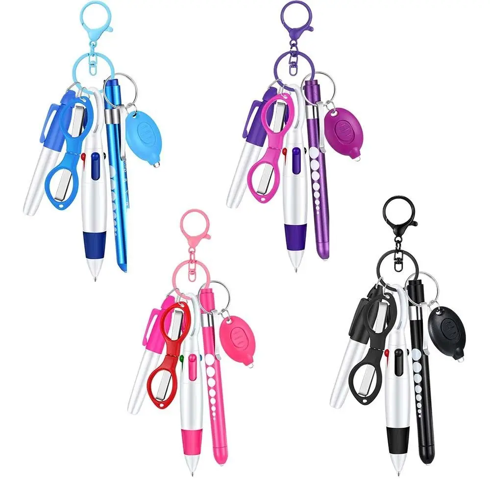 durable Portable Retractable Ball Pen Set Multicolor Multifuction 6-in-1 Nurse Pen Badge Provide lighting Nurse Pen Set Gift