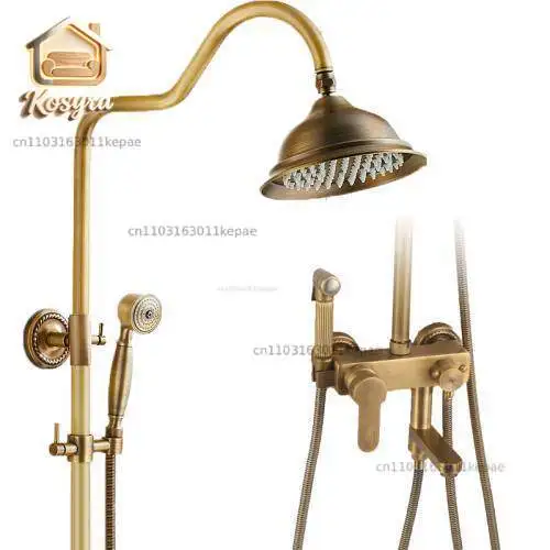 

European antique shower set, all-copper faucet bathroom rain shower nozzle woman washer