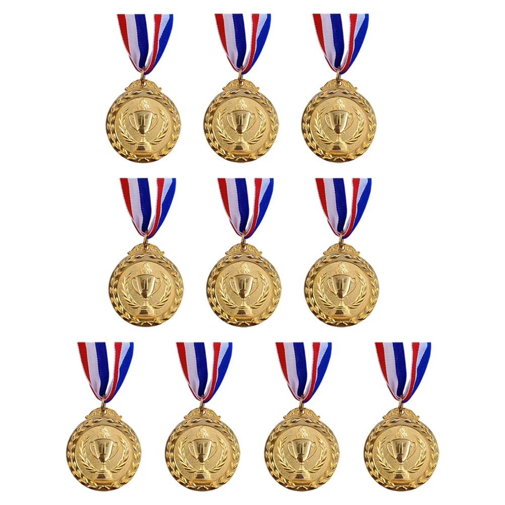 10 Pieces Award Medals 1st 2nd 3rd Place Medals 2inches Gold Silver Bronze Medal with Neck Ribbons for Sports Competitions