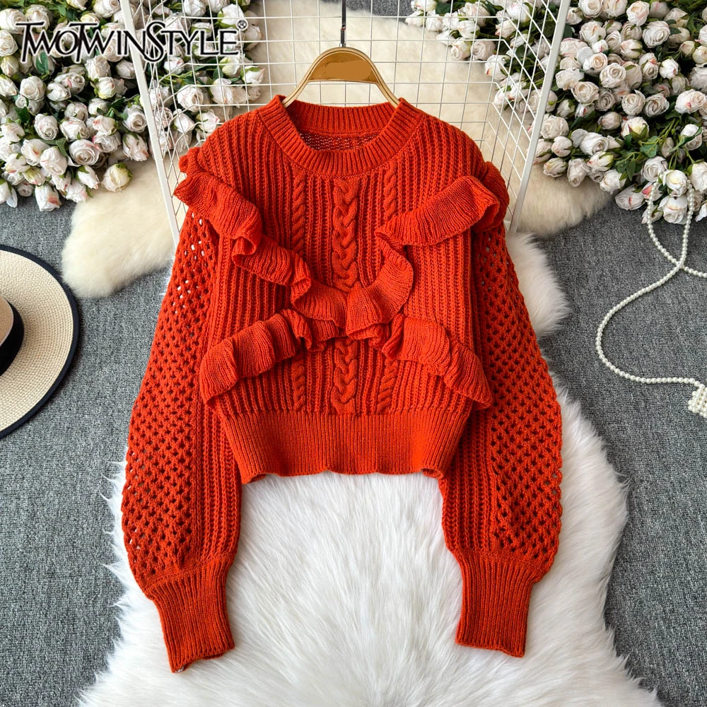 

Женский однотонный минималистичный свитер TWOTWINSTYLE, с круглым вырезом и длинными рукавами, повседневный пуловер, KMY517354