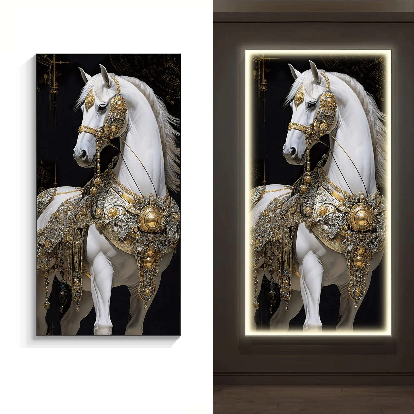 

Hot Design Luxury Modern Horse animal led light Painting Crystal Porcelain Abstract Painting Art Wall Home Decor for living room