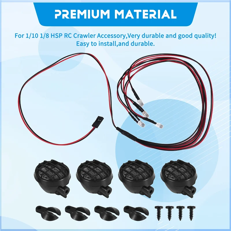 4 led luz branca com abajur para 1/10 traxxas hsp rc crawler acessório peças de carro rc