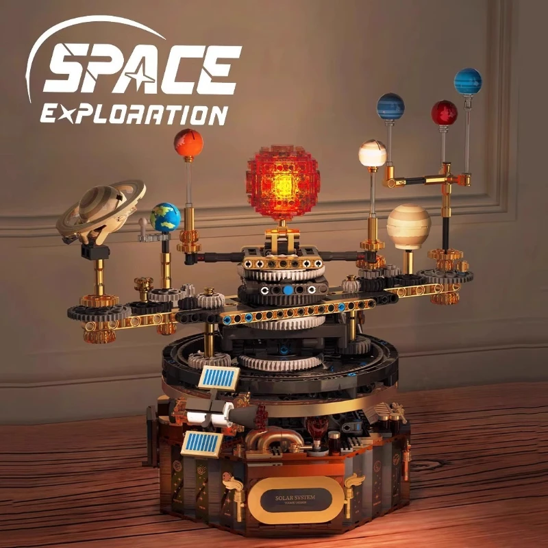 Kit di blocchi di costruzione per esplorazione spaziale del sistema solare 3D Giocattolo STEM con luci a LED Modalità manuale elettrica Puzzle Regalo per adolescenti e adulti