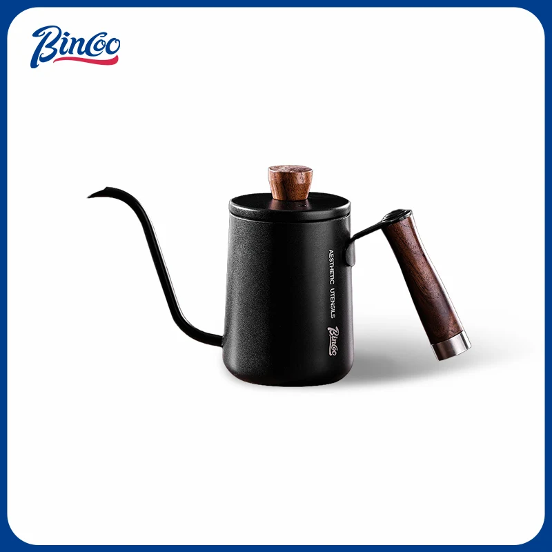Bincoo 350ML/600ML Gooseneck Kettle, 304 Stainless Steel Coffee Pot with Walnut Wood Handle, Precision Spout for Hand Brewed Pou