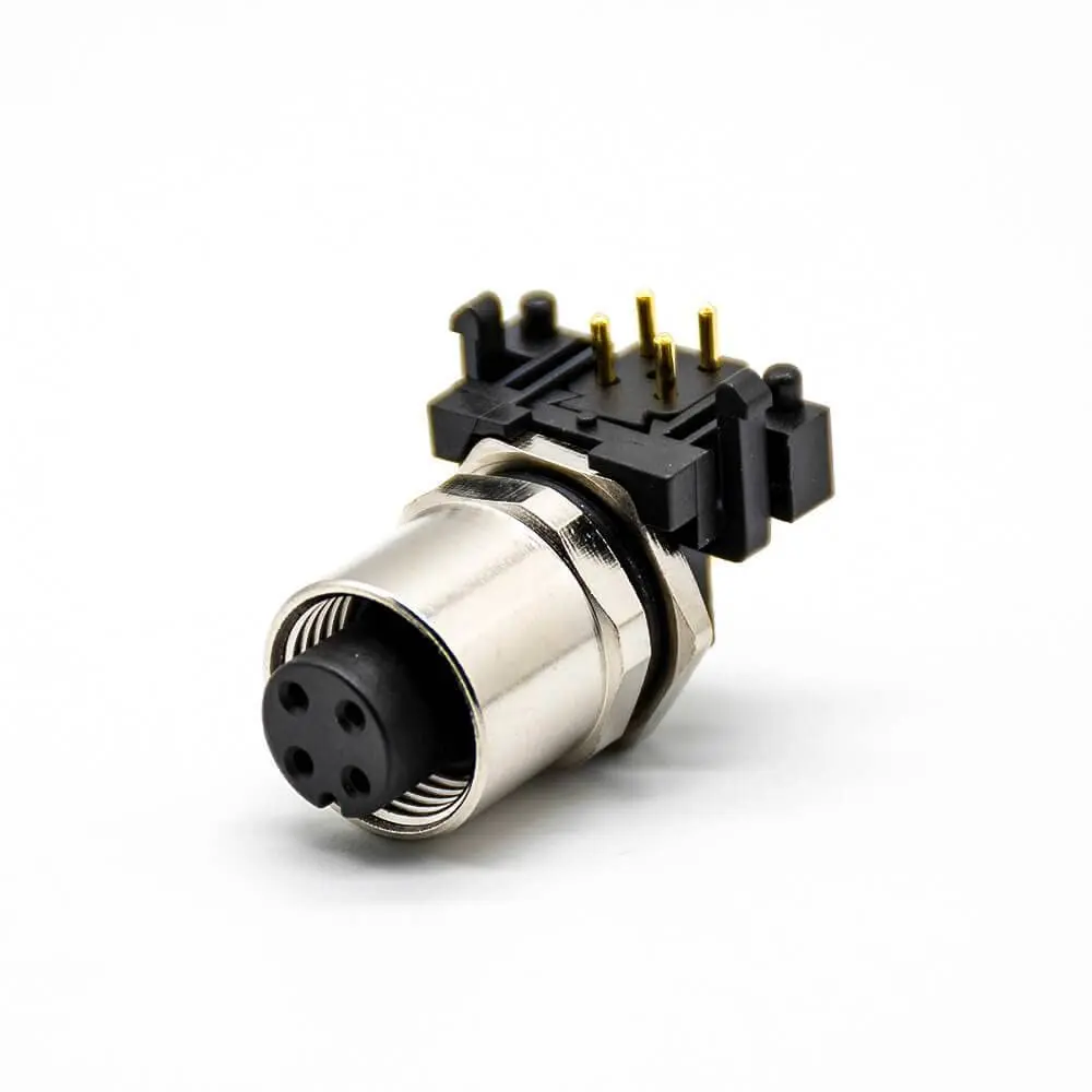 M12 Connector Female 4Pin PCB Mount Right Angle A Code Back Mount Solder type Connector