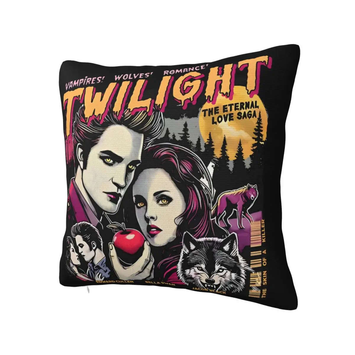 Twilight Saga Comic Retro Pillowcase Printed Polyester Cushion Cover Decoration Throw Pillow Case Cover Home Zippered 45X45cm