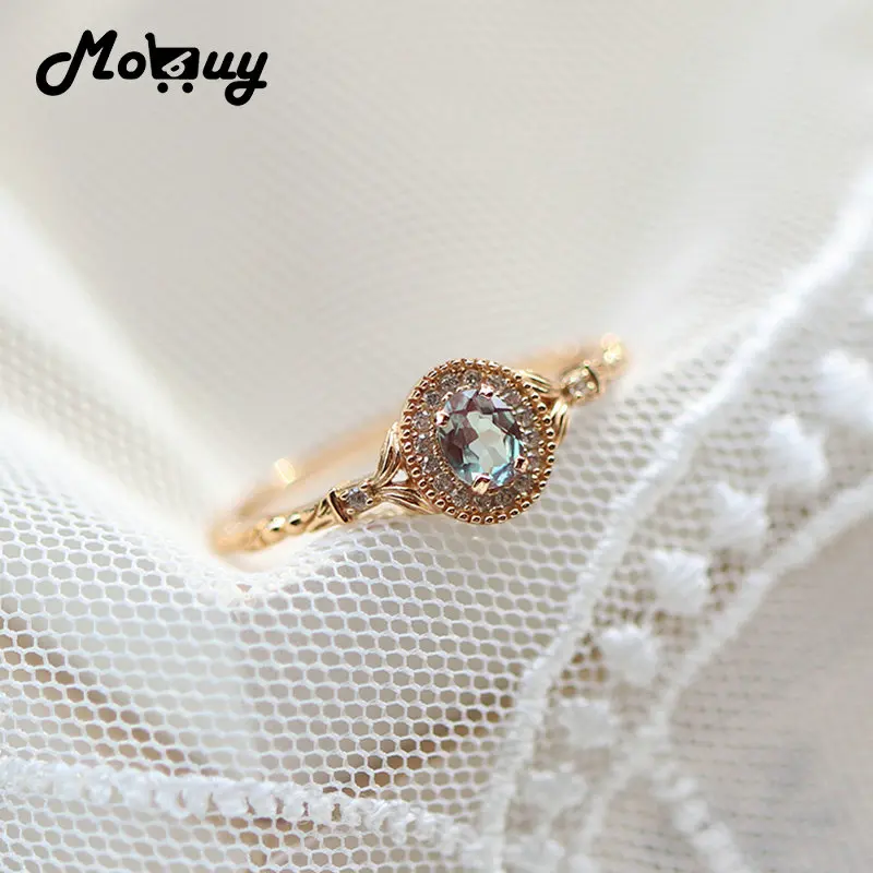 MoBuy Vintage Bijou Alexandrite Ring For Women 925 Sterling Silver Thin Change Color Ring Gold Plated Fine Jewelry Accessories