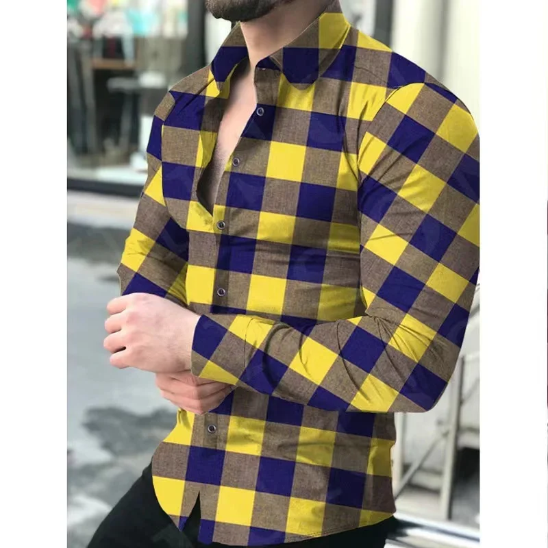 2024 New best-selling fashion casual minimalist men's shirt plaid stripe spring/summer men's lapel button long sleeved shirt 6XL