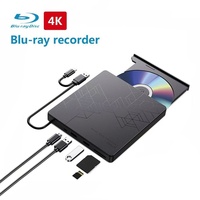 5-in-1 External Blu-ray Drive，Portable BD-RW Optical Drives BD DVD CD Burner Player Reader for Laptop PC Windows 11/10 Mac