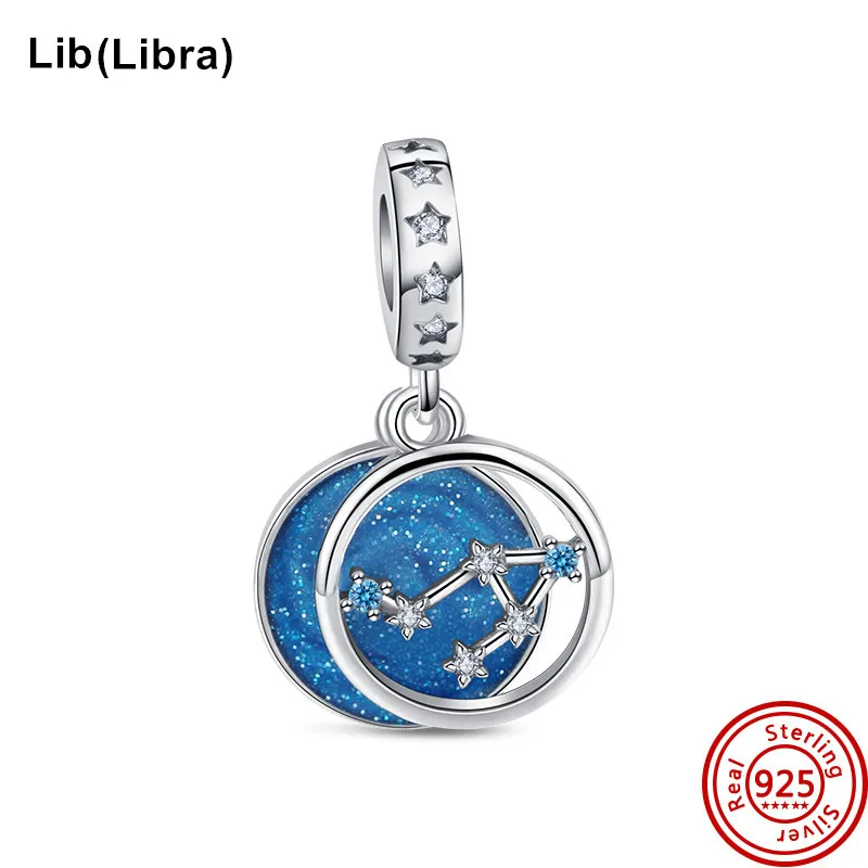 100% 925 Sterling Silver Amulet Twelve Constellations Beads Charms Fit Original Pandora Bracelets For Women Jewelry Gift DIY