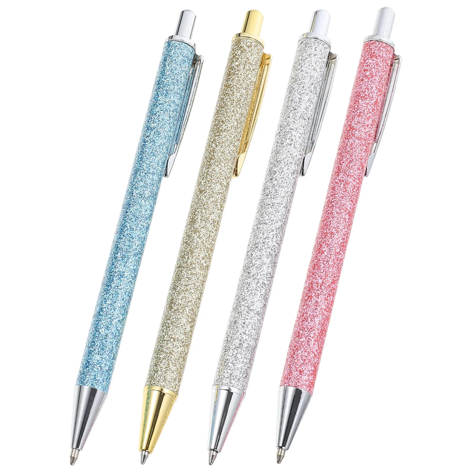 

4pcs Press Type Ballpoint Pens Metal Writing Business Gifts Smooth Writing Study Stationery Creative Design Elegant Long