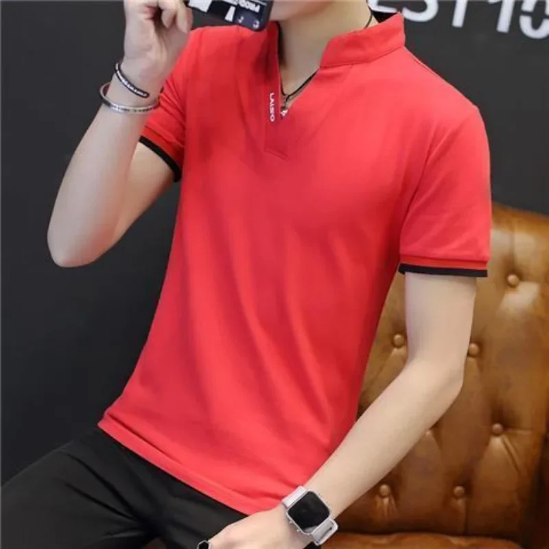 

Мужская футболка с V-образным вырезом и воротником Зеленые мужские рубашки поло Черно-белые обтягивающие модные Kpop Music Cool Smooth Дешевая одежда Топ