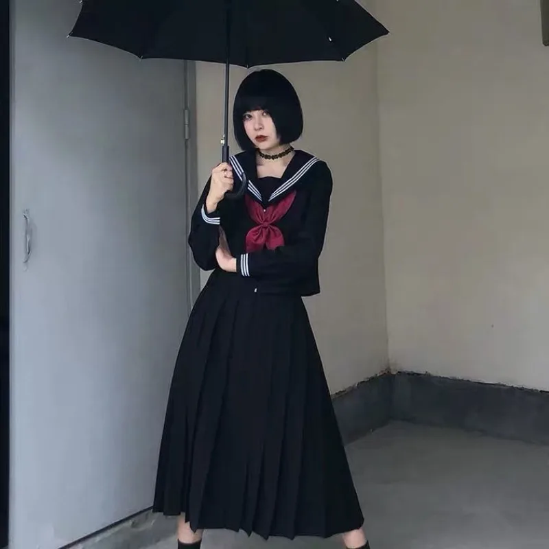 NONSAR Plus Size Japanese Black School Uniform Cosplay Costumes Game Anime Girls JK Uniform Outfit Sailor Cos Party Skirt Sets