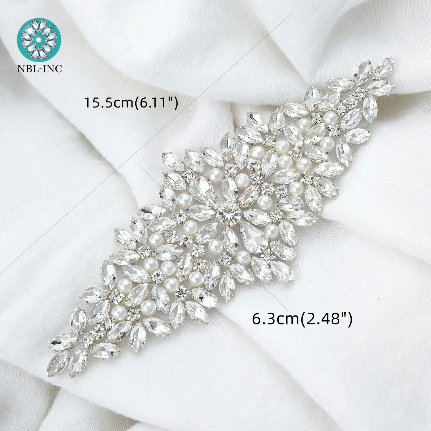 (30PCS) Wholesale silver hand sewn rhinestone pearl applique patch gold iron on for dress shoe accessory WDD1244