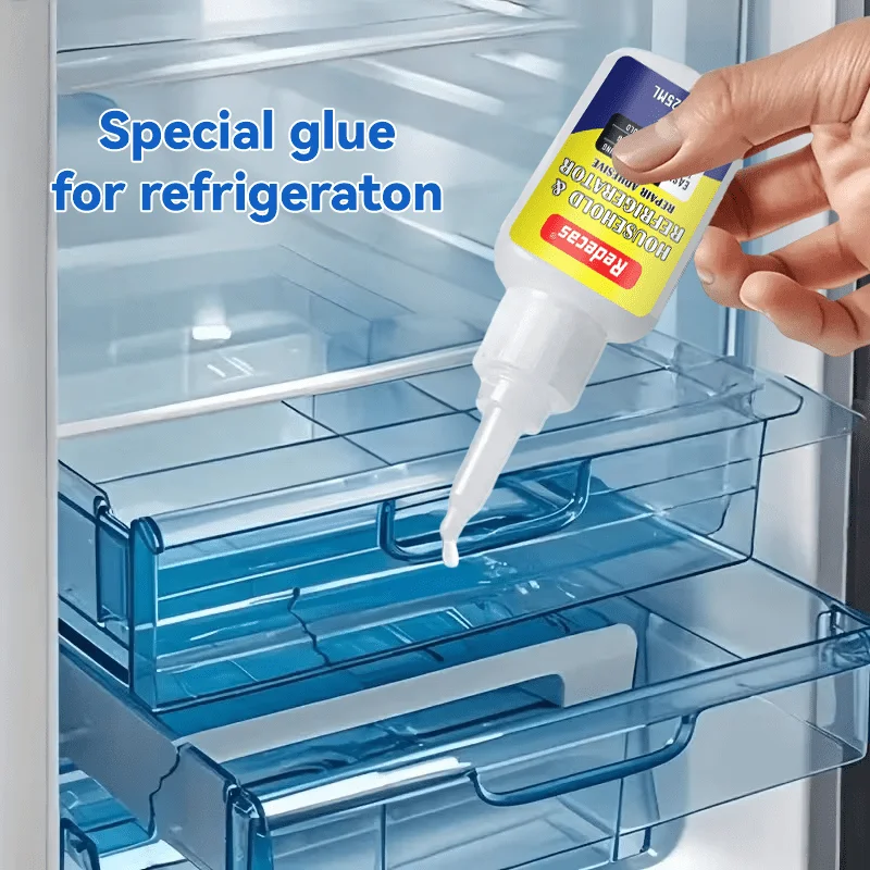 Fridge Special Clear Glue, Fast-Dry Low-Temp Resistant for ABS PVC Drawer Rack Rubber Seal Glass Door with Nozzle