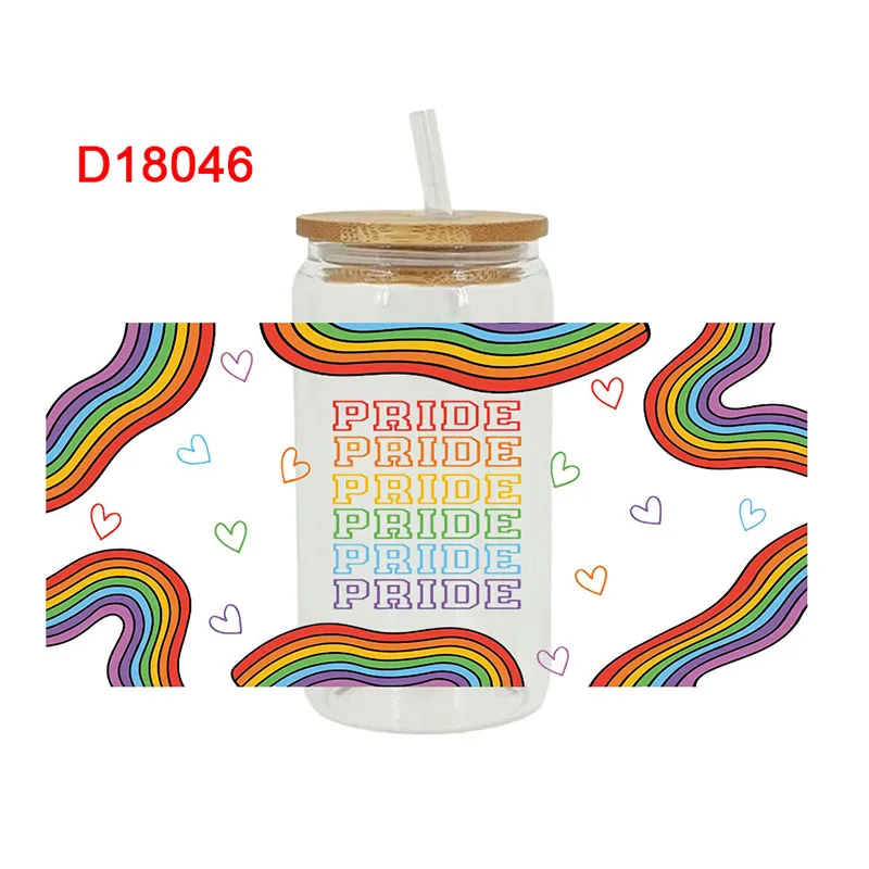 Rainbow 3D UV DTF Transfer Sticker For The 16oz Libbey Glasses Wraps Bottles Cup Sticker D16898