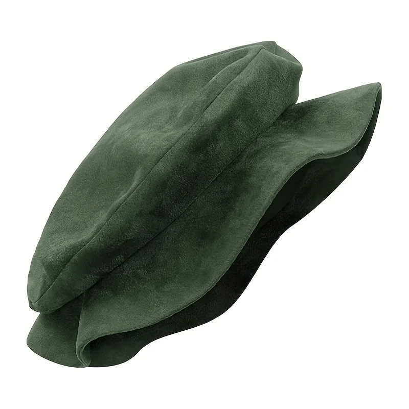 Tudor Style Flat Top Beret Cap Unisex Faux Suede Wide Brim Renaissance Medieval Hat Historical Costume Headwear