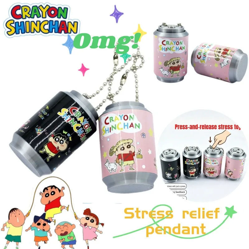 New Funny Crayon Shin-chan Pressable Realistic Soda Can Creative Personality Stress-Relief Decoration Keychain Pendant Ornament