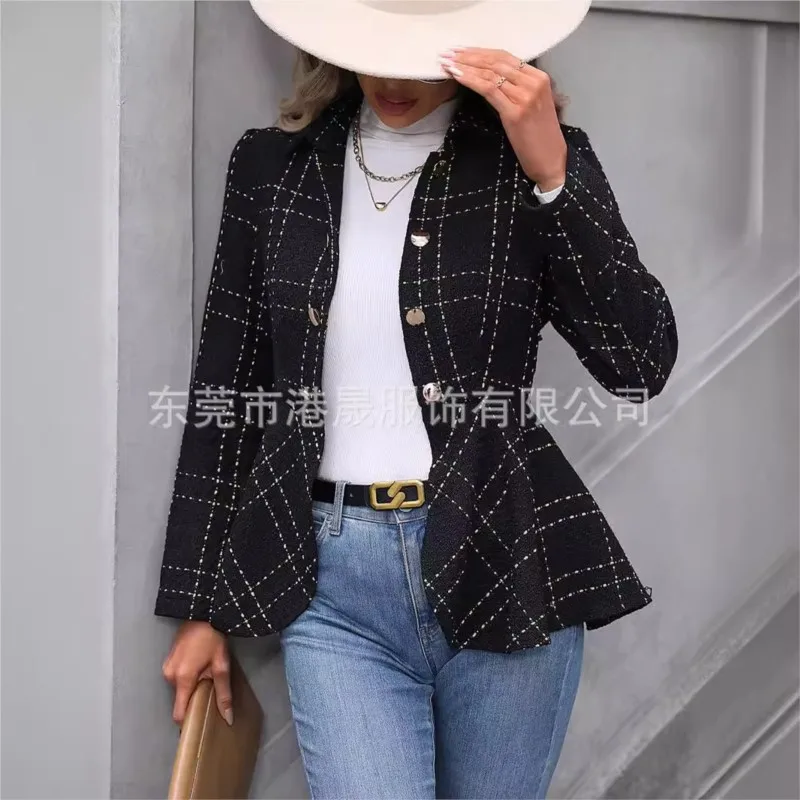 2026 New Autumn And Winter Women's Suit With Buttons Ruffled Hem Temperament Slim Fit Fashionable, Comfortable And Elegant Suit