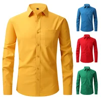 Camisa de manga larga para hombre, camisa elástica Formal para boda, color blanco, azul, amarillo y rojo, alta calidad, Primavera, nuevo ajuste Regular