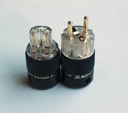 High Quality  Schuko  Power Plug EU 24K Gold  SONARQUEST SE-GE(T) + SE-GC(T) Gold Plated EU & IEC HIFI Diy Connector