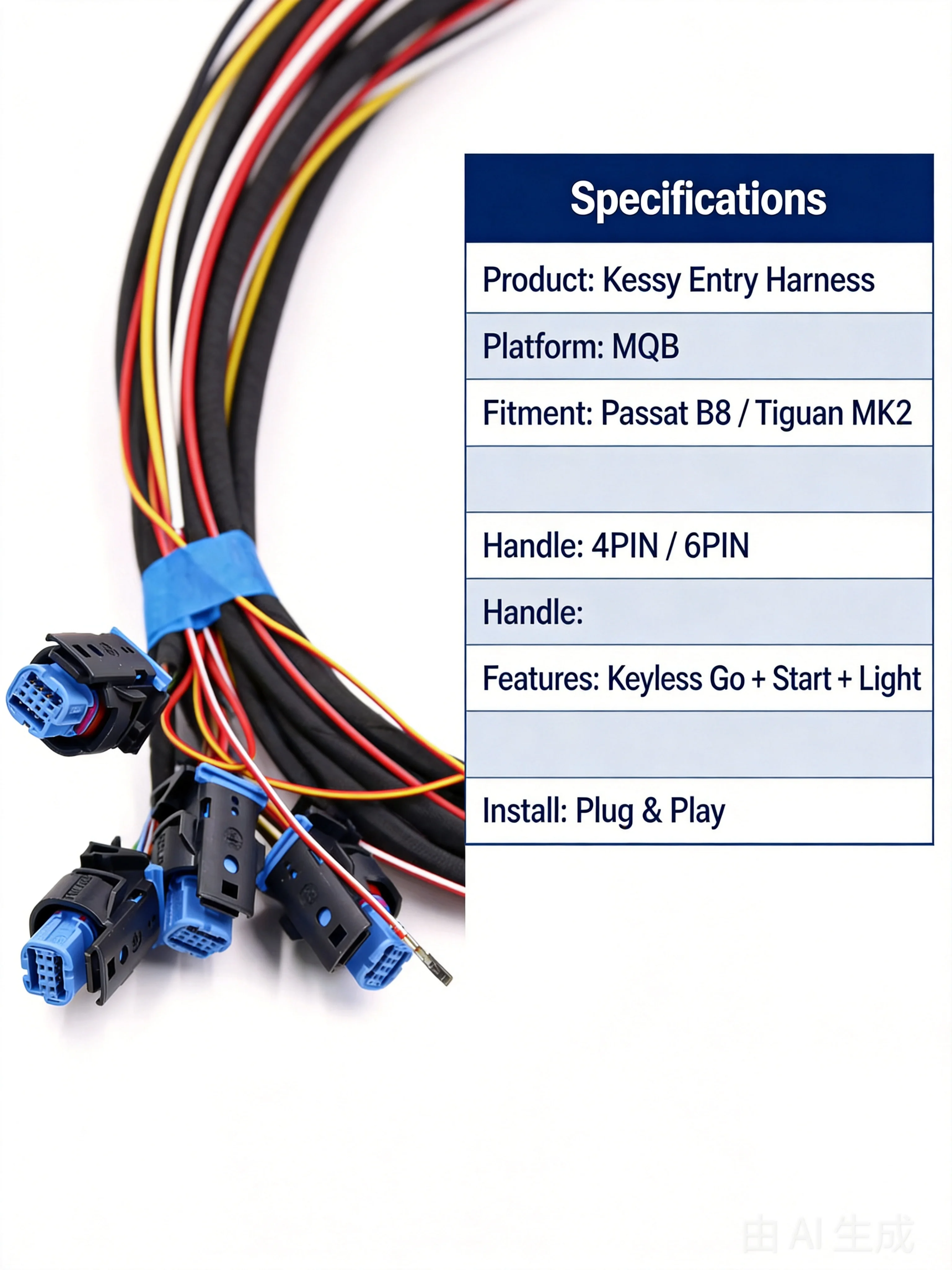 Keyless Entry KESSY Push Start Upgrade Wiring Harness Door Handle Sensor for VW Passat B8 Tiguan MK2