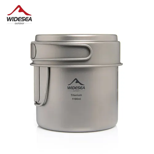 Widesea-taza portátil de titanio para acampar, olla de 1100ML con asas plegables, vajilla ultraligera para senderismo y exteriores, utensilios de cocina