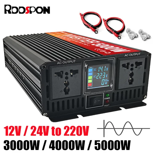 Imagen 1 del producto RDDSPON-inversor de onda sinusoidal pura, 3000W, 4000W, 5000W, doble enchufe, pantalla LCD, CC de 12V, 24V a CA, 220V, fuente de alimentación del convertidor de voltaje