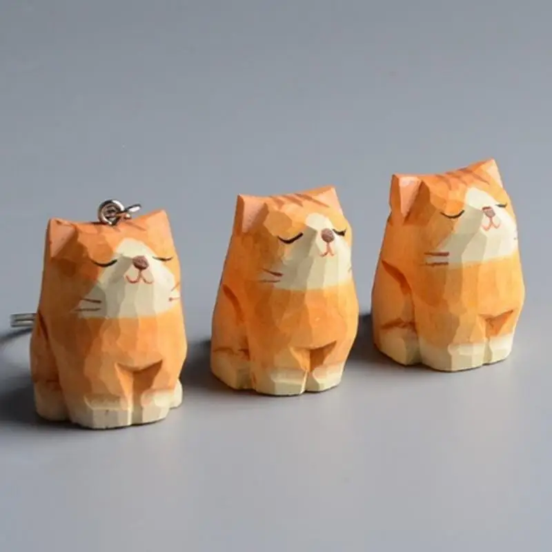 Kreativer Handgefertigter Holzgeschnitzter Katzen-Schlüsselanhänger Leichter Lustiger Anhänger Unisex-Schlüsselring als Geschenk für Katzenliebhaber – Detail 3