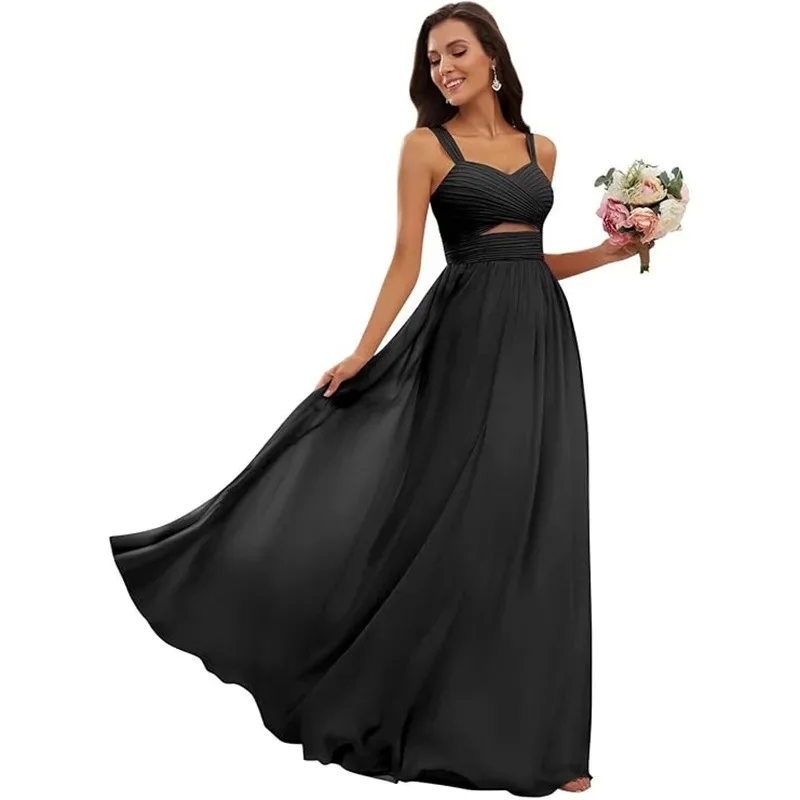 

Customized Spaghetti Straps Bridesmaid Dresses Chiffon A Line V-Neck Backless Party Wedding Guest Dress Backless Criss Cross