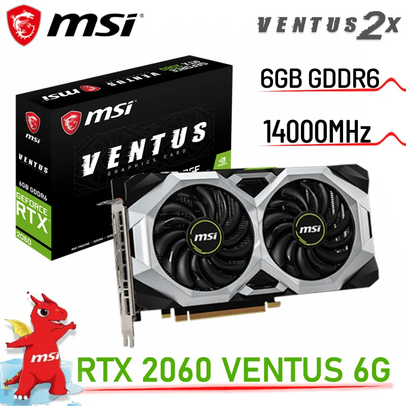 MSI RTX 2060 VENTUS 6G OC Grafiken GDDR6 NVIDIA RTX 20 Serie GPU 14000MHz 6GB PCI Express 3,0 16X Desktop RTX 2060 Video Karte