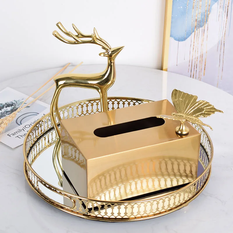 

Bronze light luxury square tissue box living room Nordic ins simple metal high-end luxury ornament, square