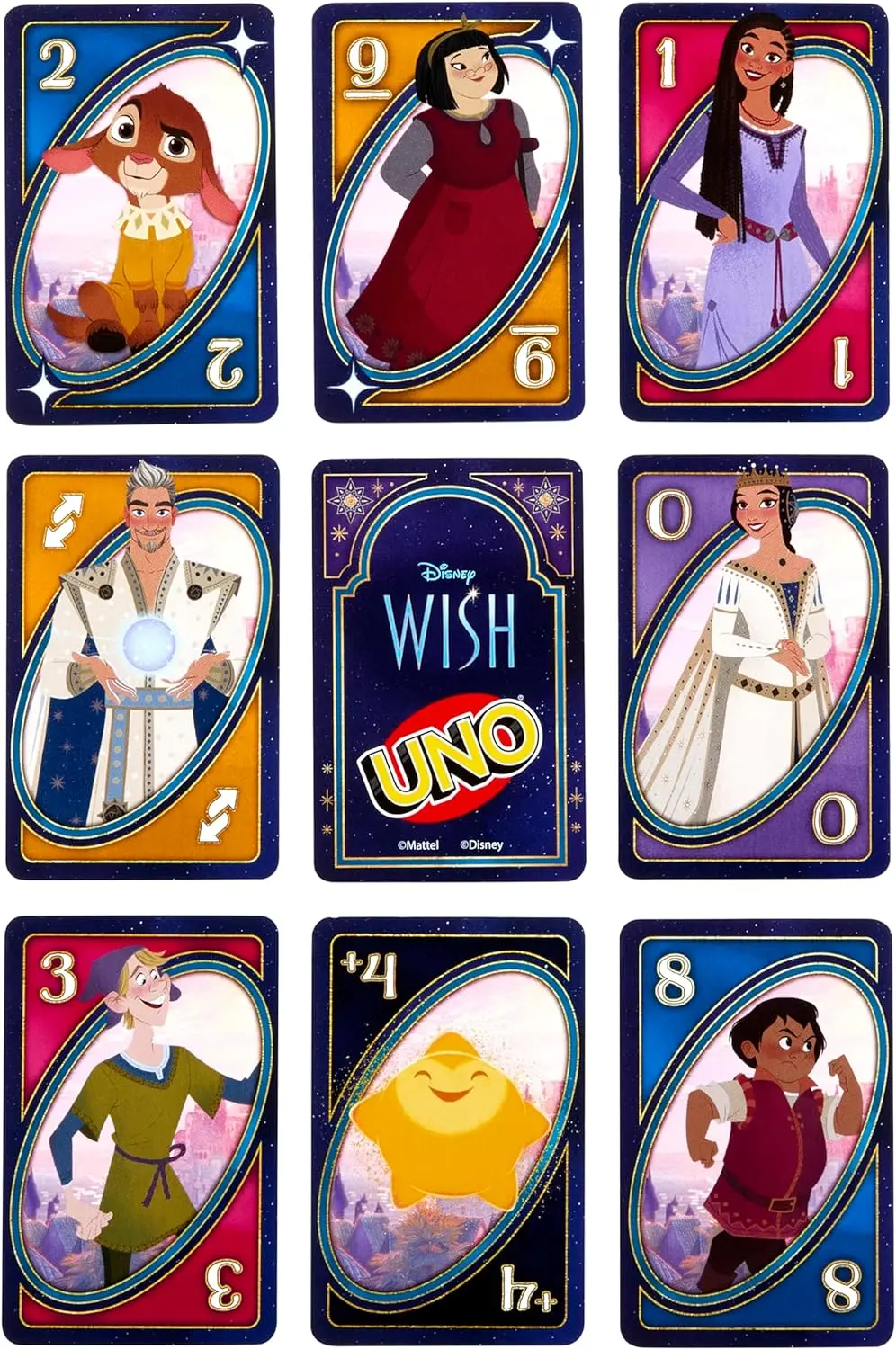 Mattel Games UNO Disney Wish Card Game for Kids Adults Game Night with Characters from The Movie Special Rule 2 to 10 Players