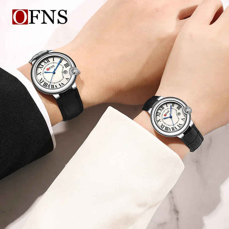 OFNS Quartz Watch Couple Belt Roman Scale Trend Casual Waterproof Calendar Quartz Men's and Women's Business Watch