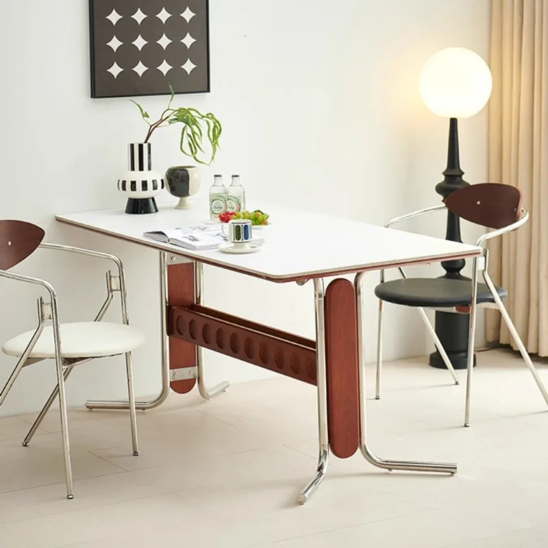 

Medieval rock slab dining household small apartment solid wood negotiation dinner round table milk tea shop cafe combination