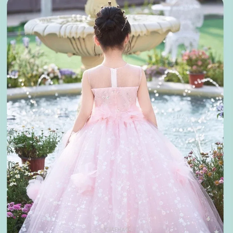 

Fluffy Pink Girls Princess Dress Birthday Party Pageant Gown Fashion Costume Kids Piano Performance Outfit Children Clothes