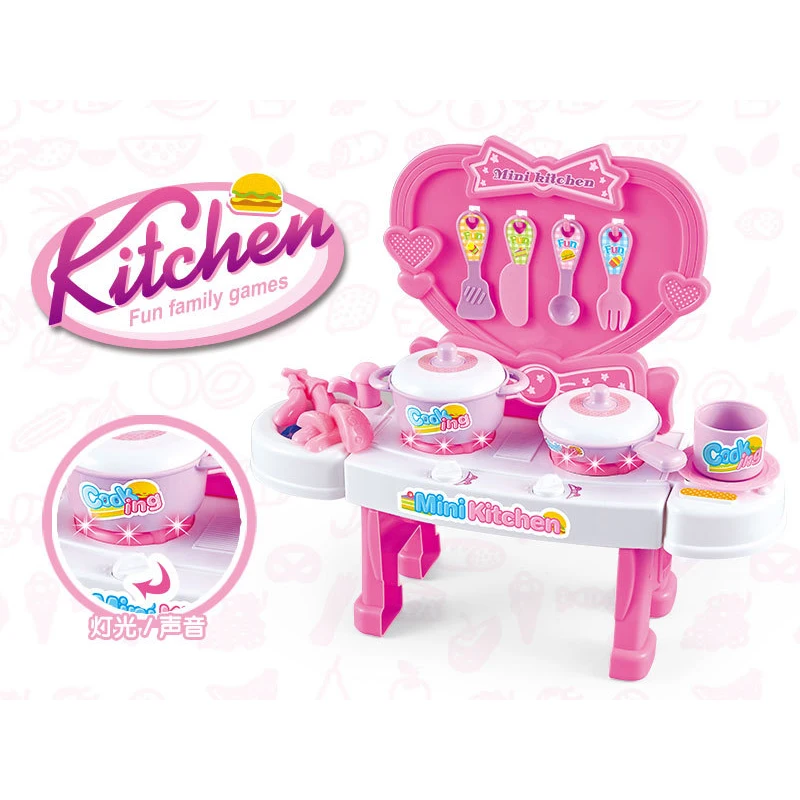 Kinderen Keuken Speelgoed Meisjes Baby Kids Play House Toy Keukengerei Koken Potten Pannen Voedsel Gerechten Cookware Met Lichte Muziek