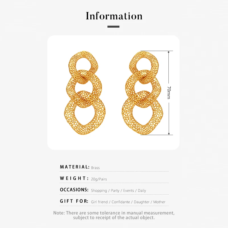 IVOG Hollow Out Multi Ring Earrings For Women 18K Gold Plated Pendientes Perfect Dangling Fashion Jewelry Party Gift