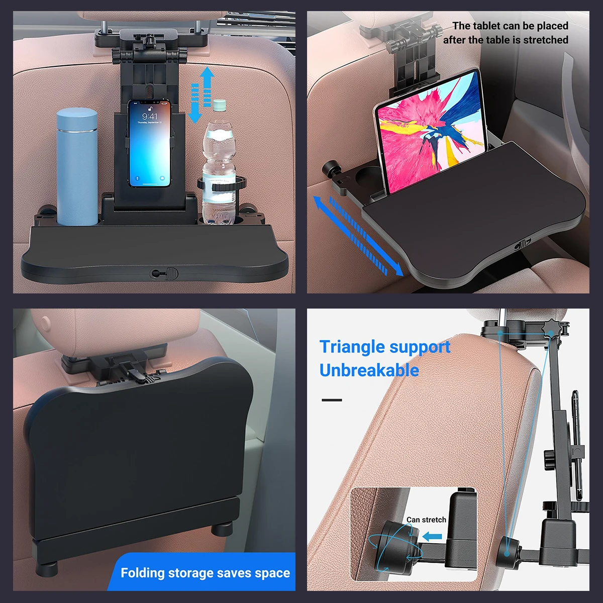 Car Backseat Tray Table Foldable Seat Back Laptop Desk Auto Back Seat Organizer Vehicle Eating Food Tray Car Phone Holder