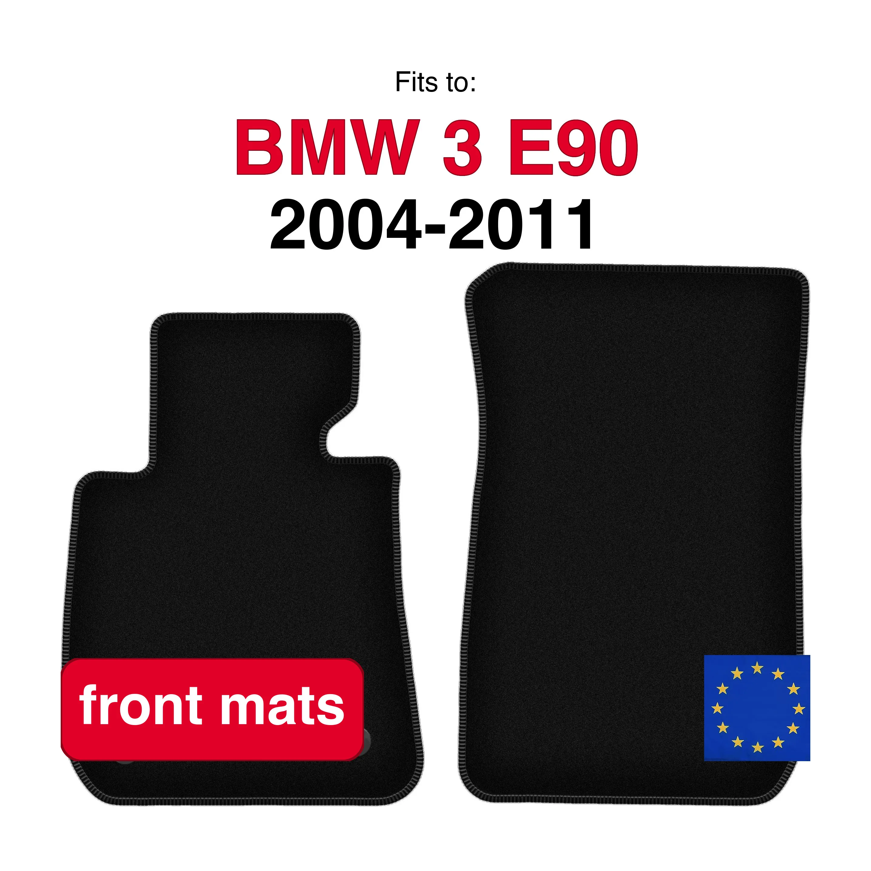 Tapis avant en velours pour BMW 3 E90 berline (2004-2011) -Noir (2 pièces)