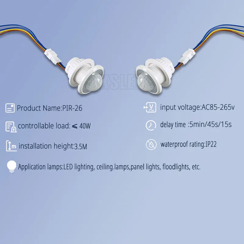 Smart PIR Sensor Switch Adjustable Time Delay, 110-220V Auto Motion Detection Light for Closet, Staircase, Porch