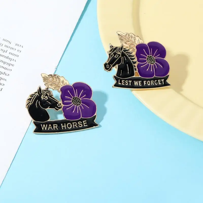 1 قطعة مضحك الحرب الحصان الأرجواني الخشخاش نمط المينا دبابيس شارة للنساء الملابس معطف اكسسوارات الهدايا