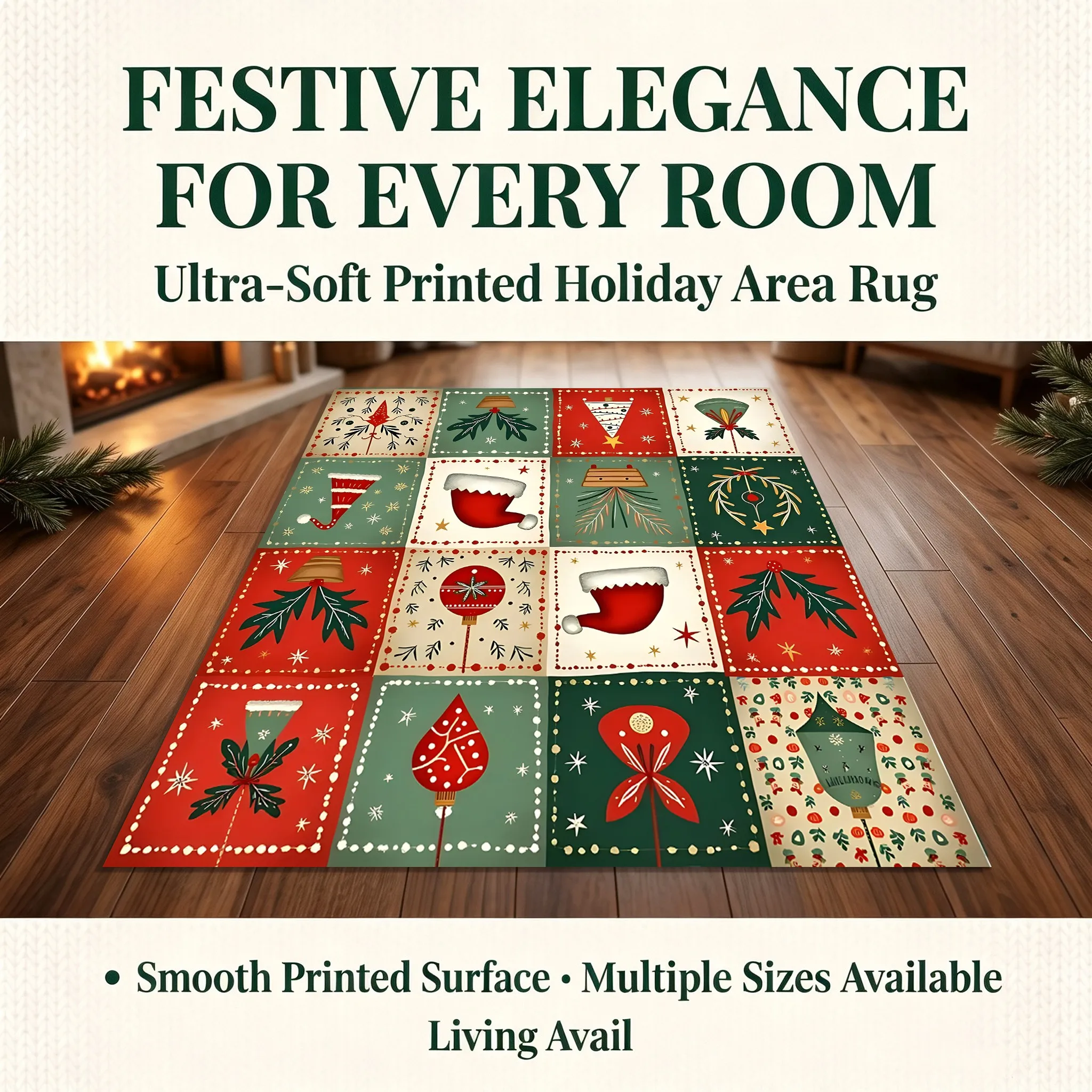 Patchwork Christmas Elements, Retro and Childlike Style, Suitable for Entryway, Living Room, Bedroom, Warm and Comforting Autumn and Winter Soft Furnishings, Velvet Rug
